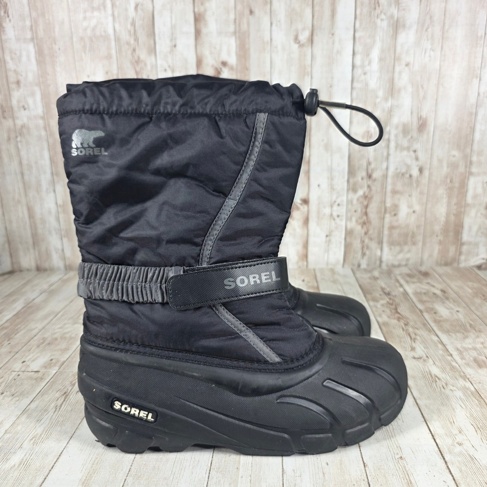 Sorel Kids Black Puffer Snow Winter Boots Waterproof Insulated Drawstring Size